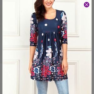 R&B Collection Navy floral empire waist tunic